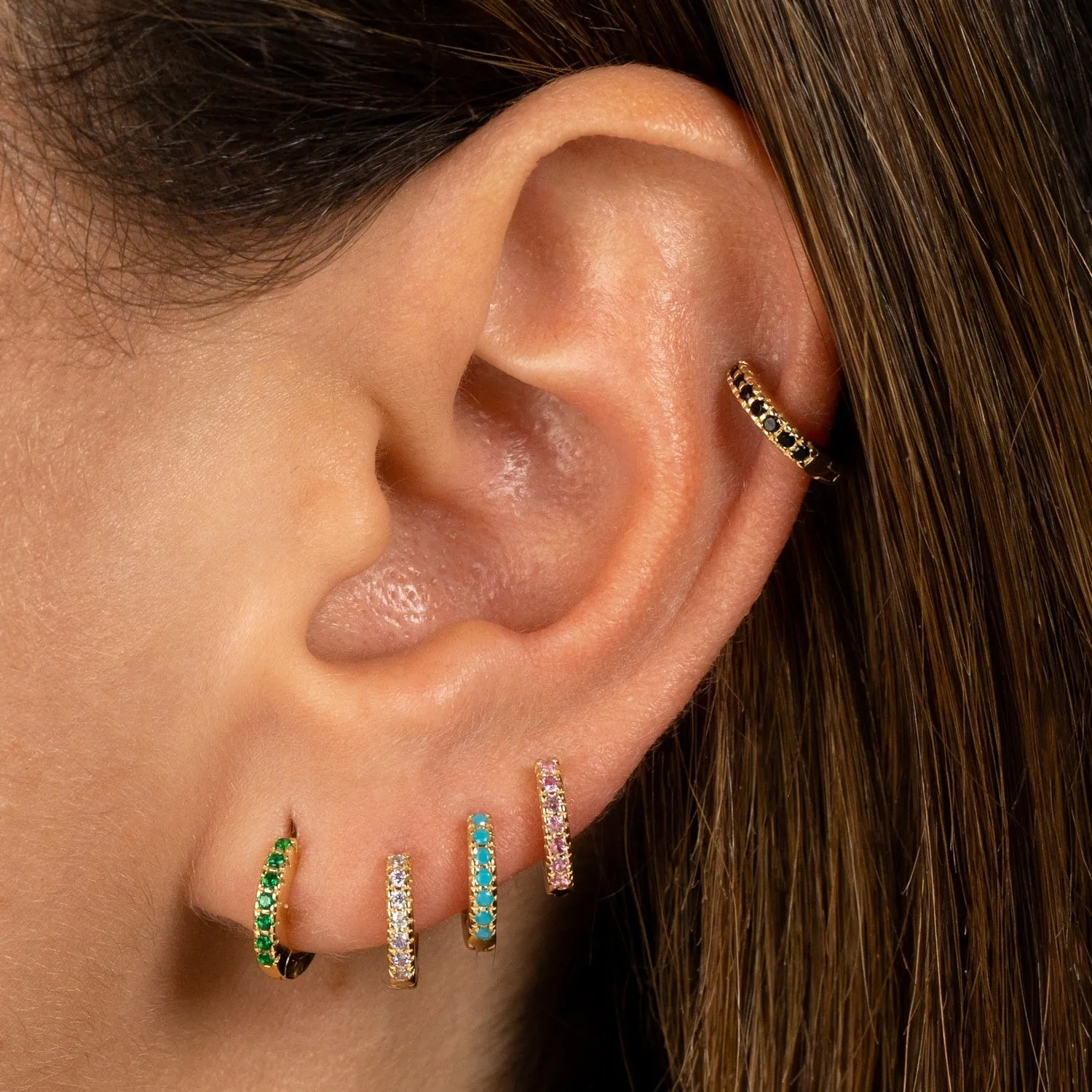 Pavé Colored Mini Huggie Earring sold by Adina Eden's product image thumbnail 4