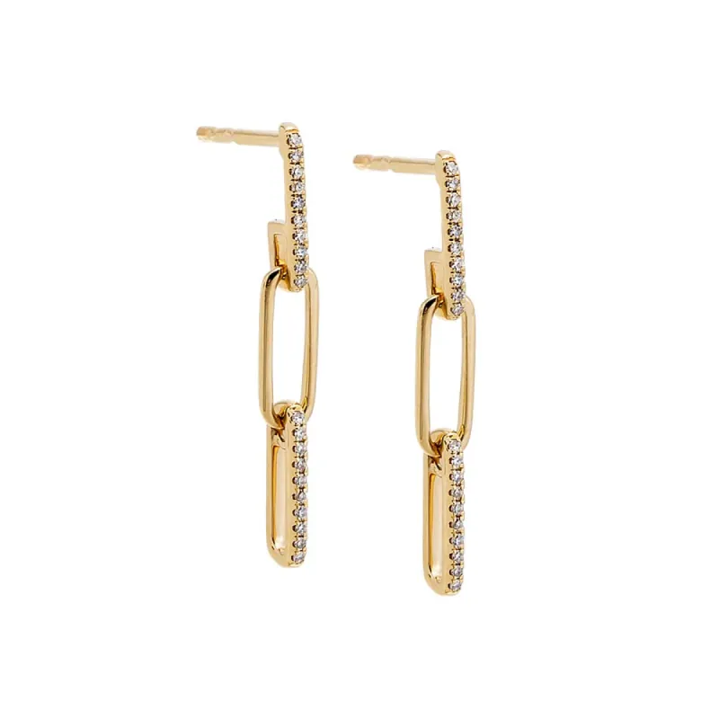 Diamond Pave/Solid Paperclip Drop Stud Earring 14K sold by Adina Eden's