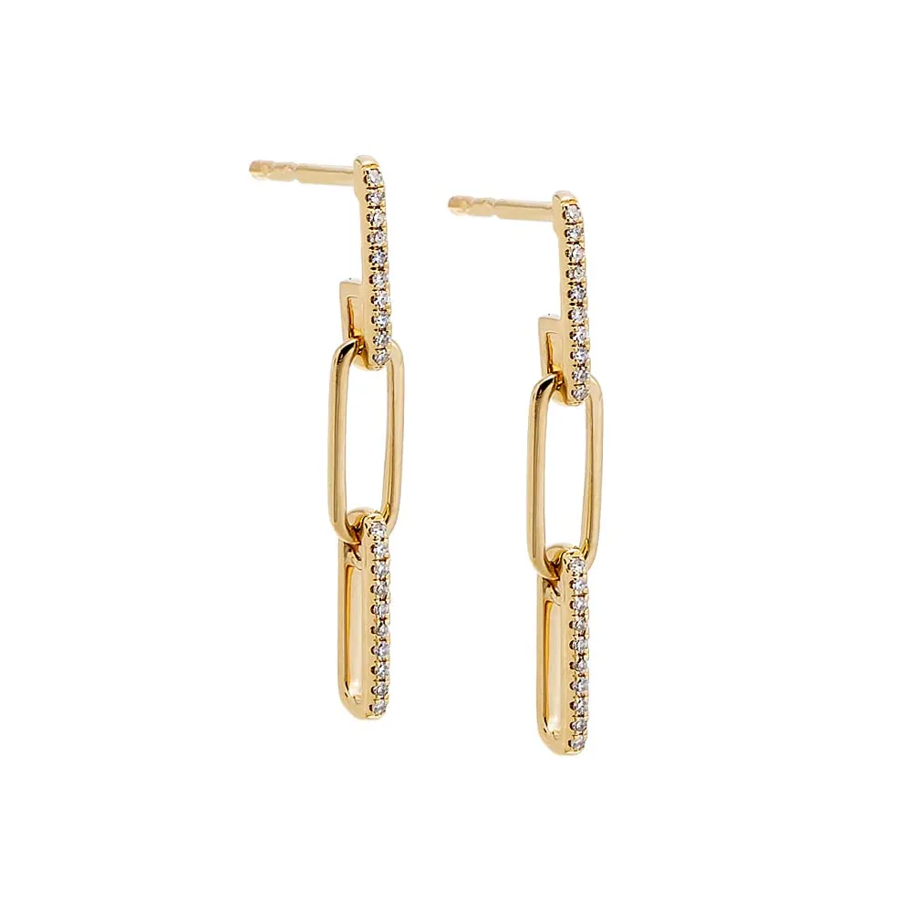 Diamond Pave/Solid Paperclip Drop Stud Earring 14K sold by Adina Eden's