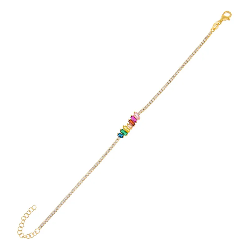 CZ Multi Color Scattered Baguette Tennis Bracelet sold by Adina Eden's