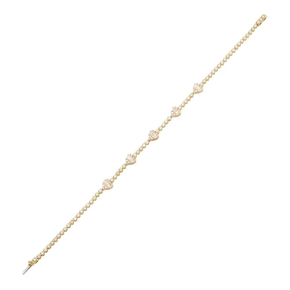 Heart x Round Diamond Tennis Bracelet 14K sold by Adina Eden's