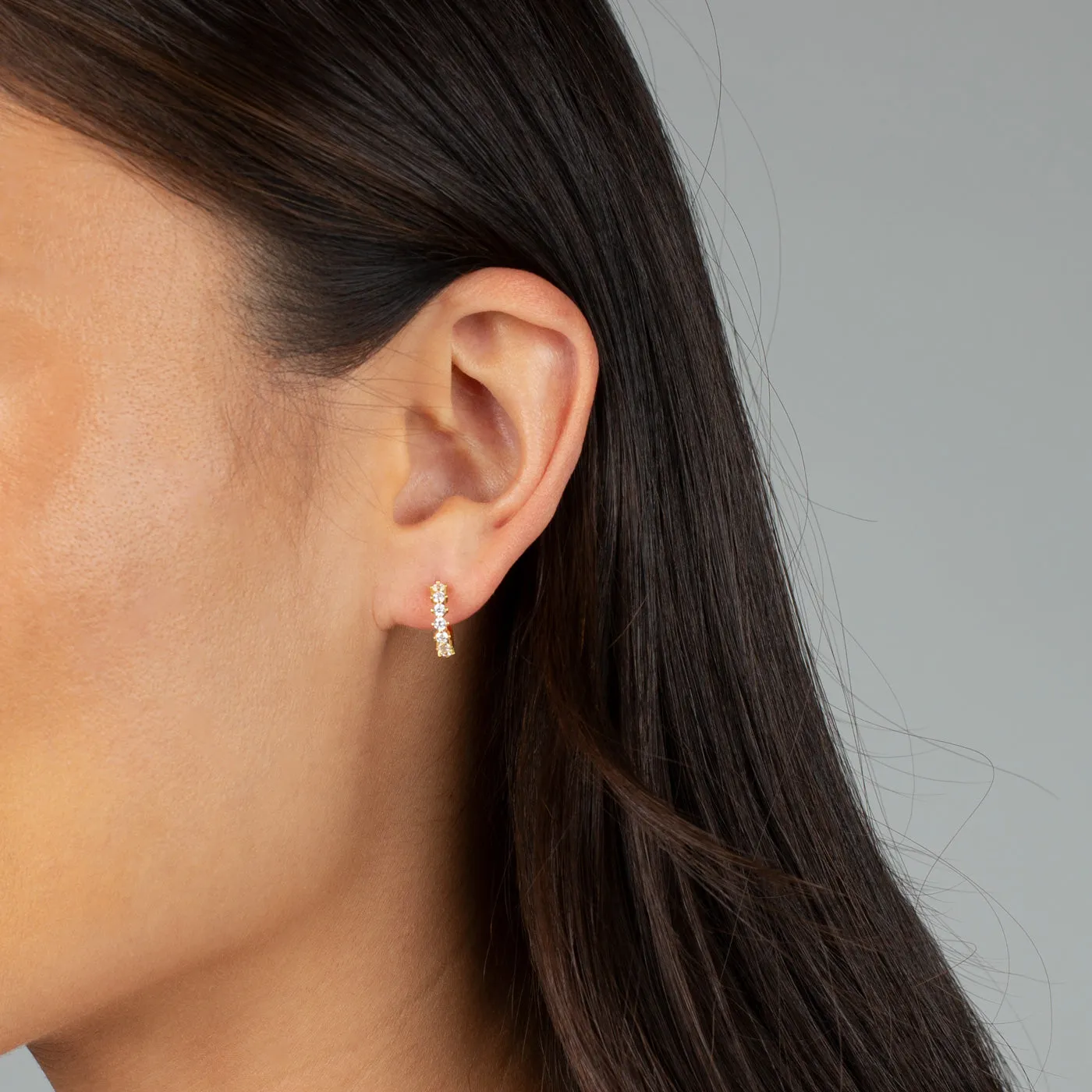 Colored Diagonal Embedded Huggie Earring sold by Adina Eden's product image thumbnail 4