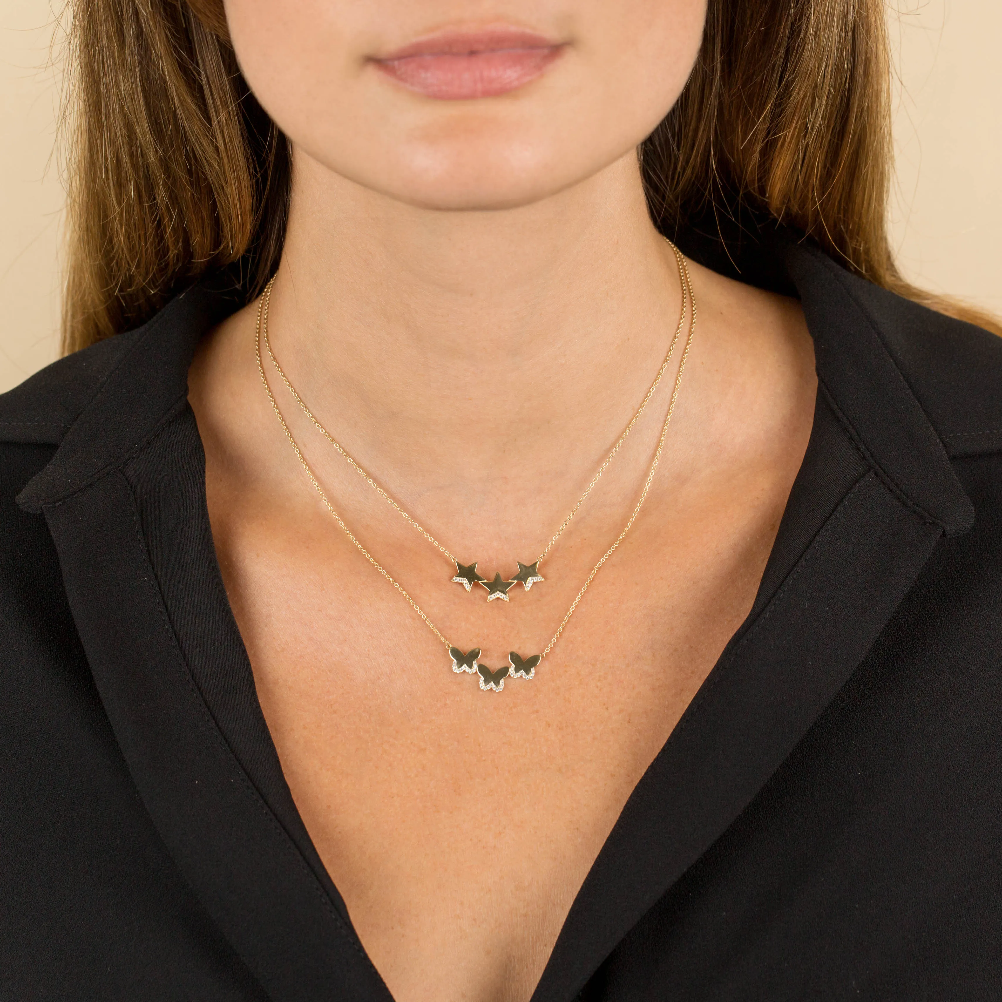 CZ Triple Butterfly Necklace 14K sold by Adina Eden's product image thumbnail 2