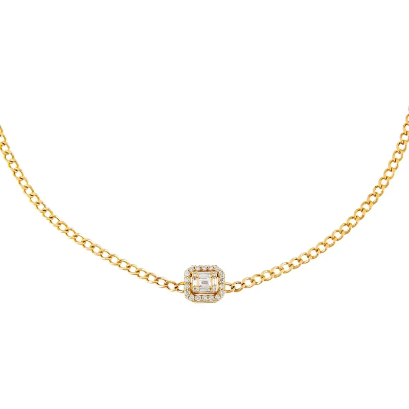 Baguette Diamond Illusion Cuban Choker 14K sold by Adina Eden's