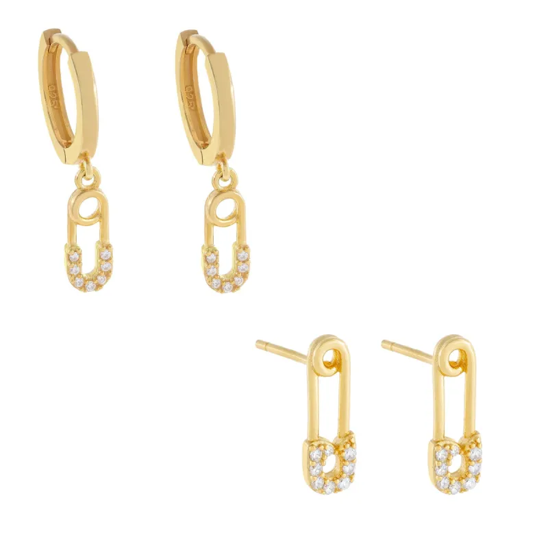 CZ Safety Pin Earring Combo Set sold by Adina Eden's
