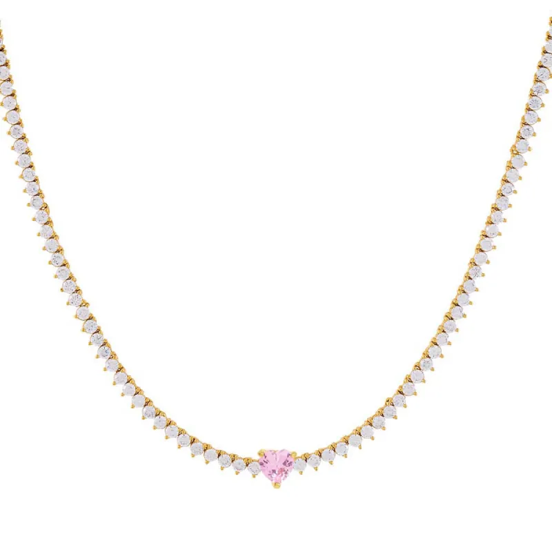 Pink Heart Tennis Necklace sold by Adina Eden's