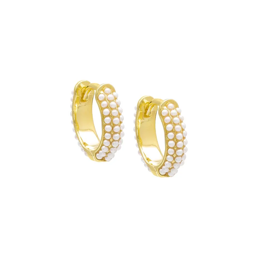 Triple Mini Beaded Pearl Huggie Earring sold by Adina Eden's