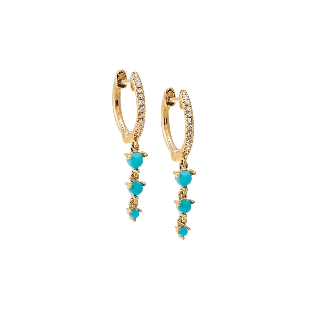 Diamond Pave X Turquoise Triple Drop Huggie Earring 14K sold by Adina Eden's product image thumbnail 2
