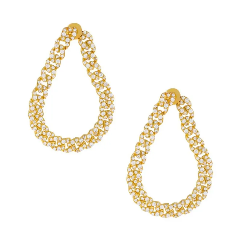 Pavé Curb Chain Oval Drop Earring sold by Adina Eden's