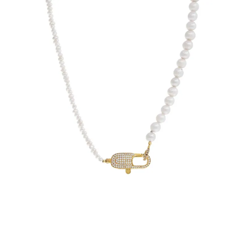 Multi Pearl Pave Clasp Necklace sold by Adina Eden's