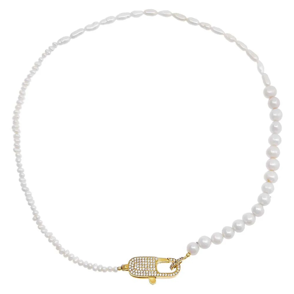 Multi Pearl Pave Clasp Necklace sold by Adina Eden's product image thumbnail 3