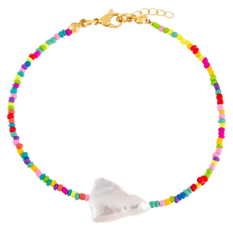 Rainbow Baroque Pearl Color Beaded Anklet sold by Adina Eden's