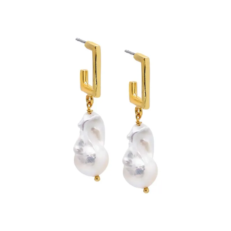 Baroque Drop Pearl Square Hoop Earring sold by Adina Eden's