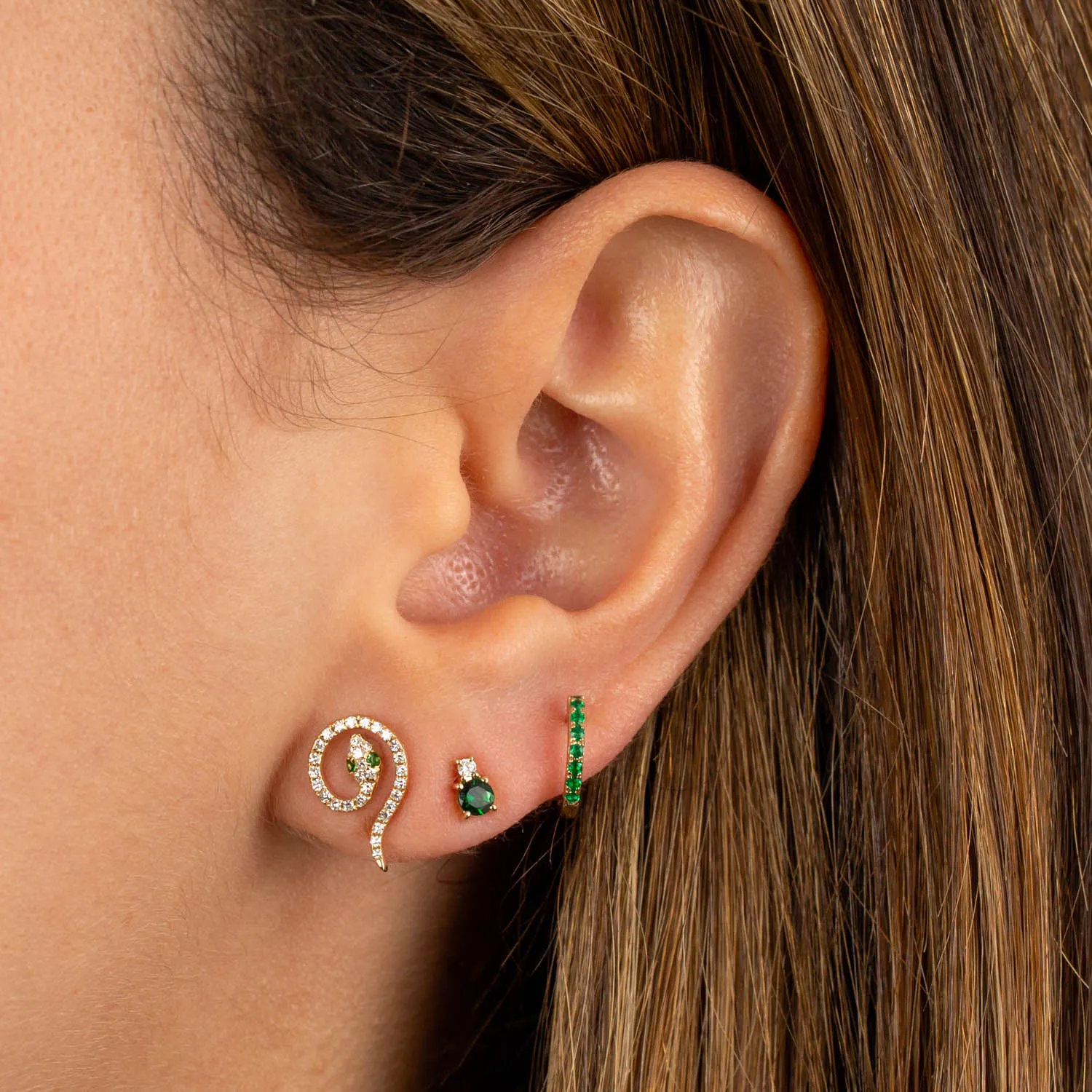 Green Eyed Diamond Serpent Stud Earring 14K sold by Adina Eden's product image thumbnail 3