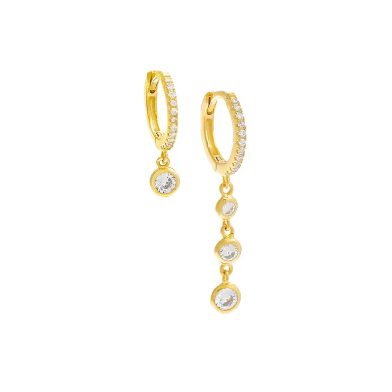 Trio Bezel Drop Huggie Earring sold by Adina Eden's
