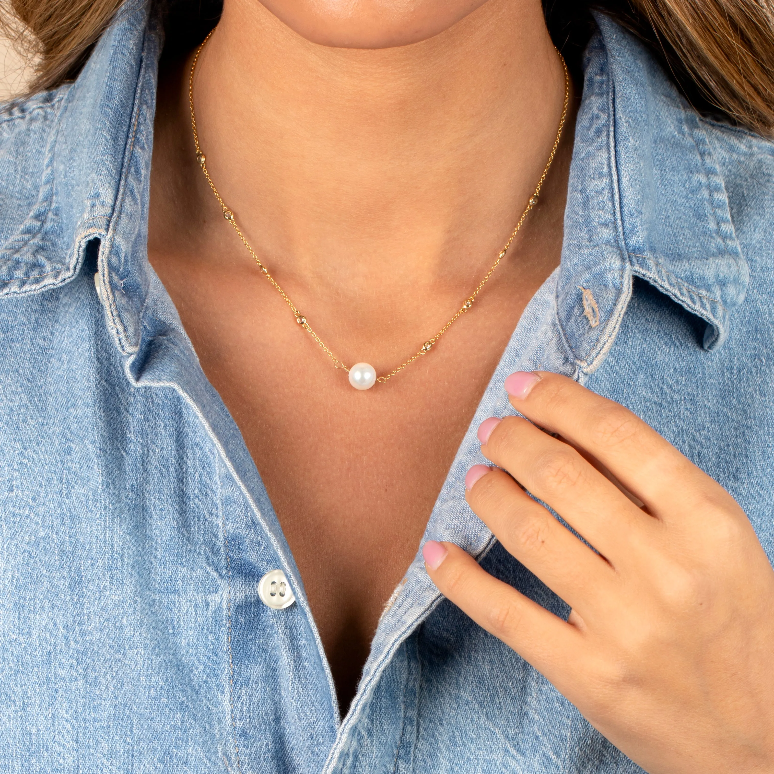 Diamond By The Yard Pearl Necklace sold by Adina Eden's product image thumbnail 2