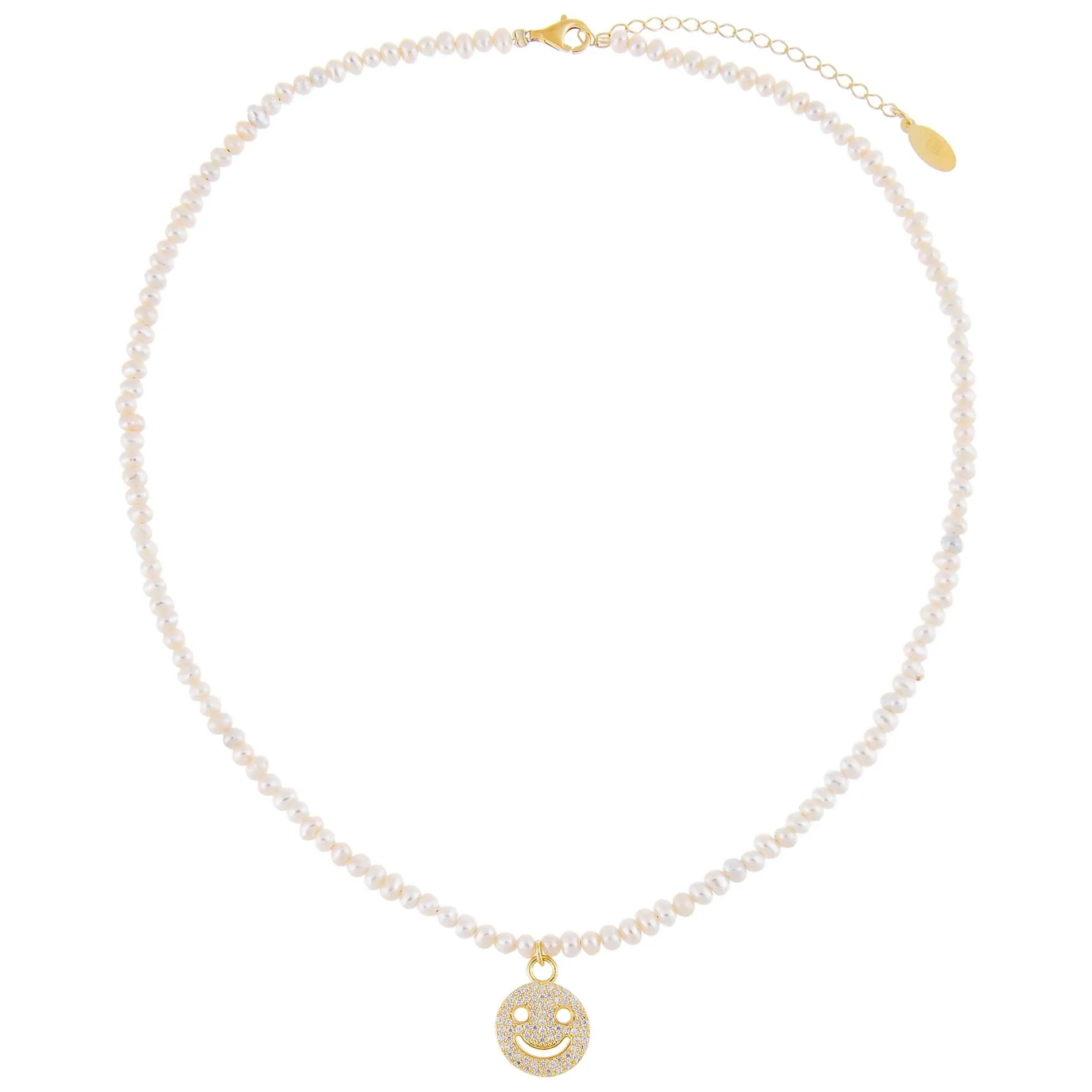 Pavé Smiley Face Pearl Necklace sold by Adina Eden's product image thumbnail 3