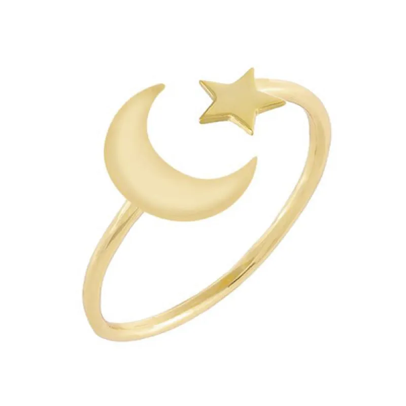 Dainty Solid Star X Moon Ring sold by Adina Eden's