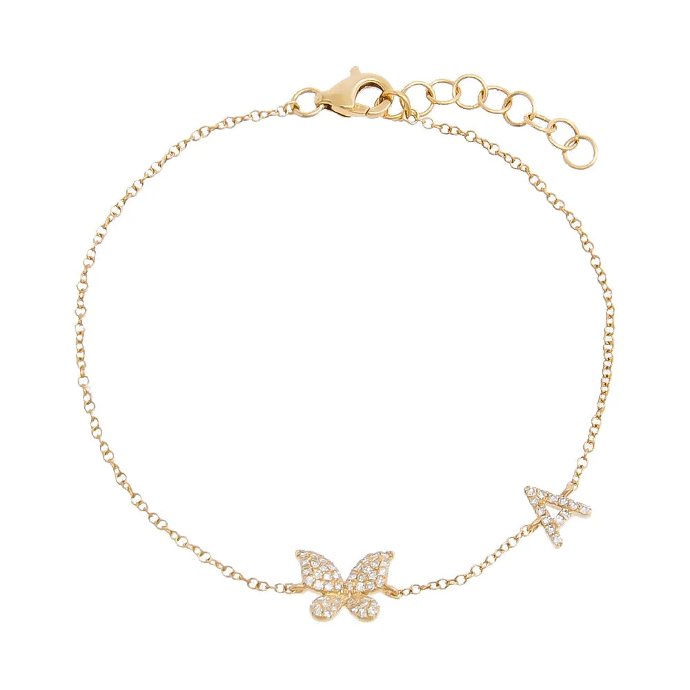 Diamond Pave Butterfly Initial Bracelet 14K sold by Adina Eden's