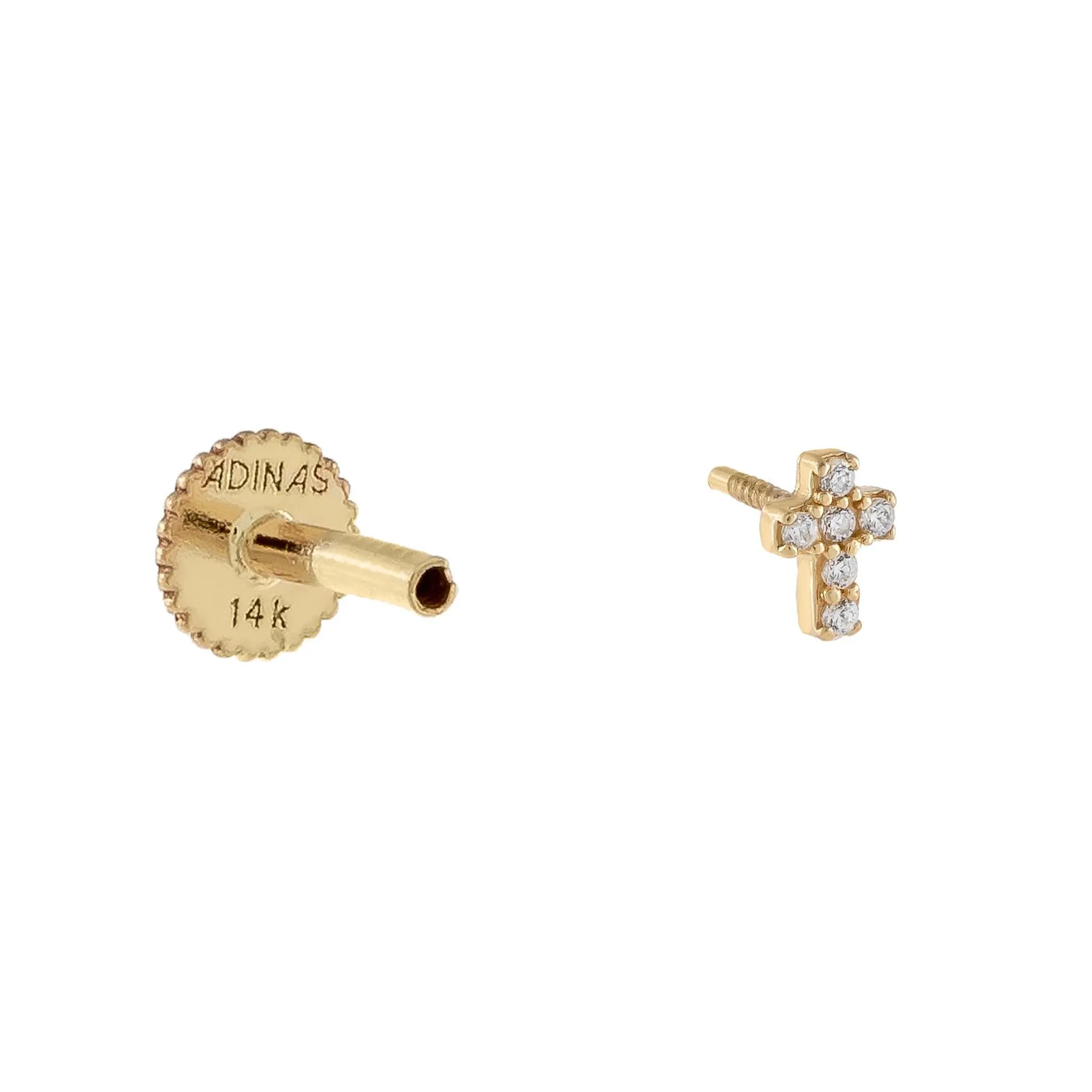 CZ Mini Cross Threaded Stud Earring 14K sold by Adina Eden's product image thumbnail 3