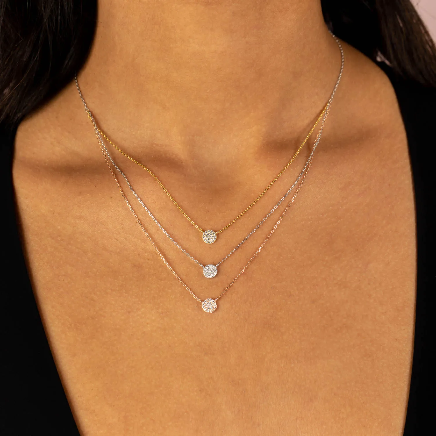 Layered Round Pavé Disc Necklace sold by Adina Eden's product image thumbnail 2