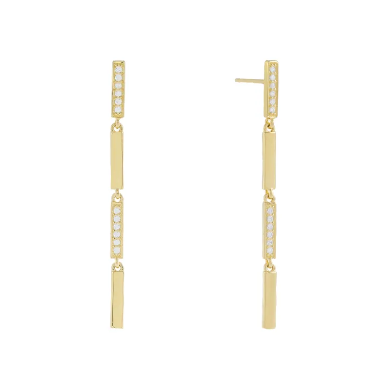 Pavé X Solid Bar Drop Earring sold by Adina Eden's