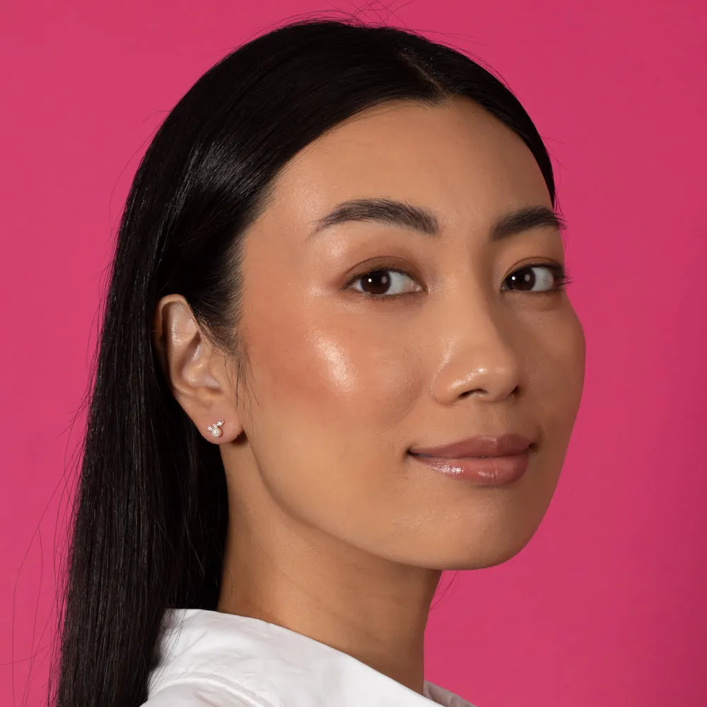 Tiny CZ X Pearl Stud Earring sold by Adina Eden's product image thumbnail 4