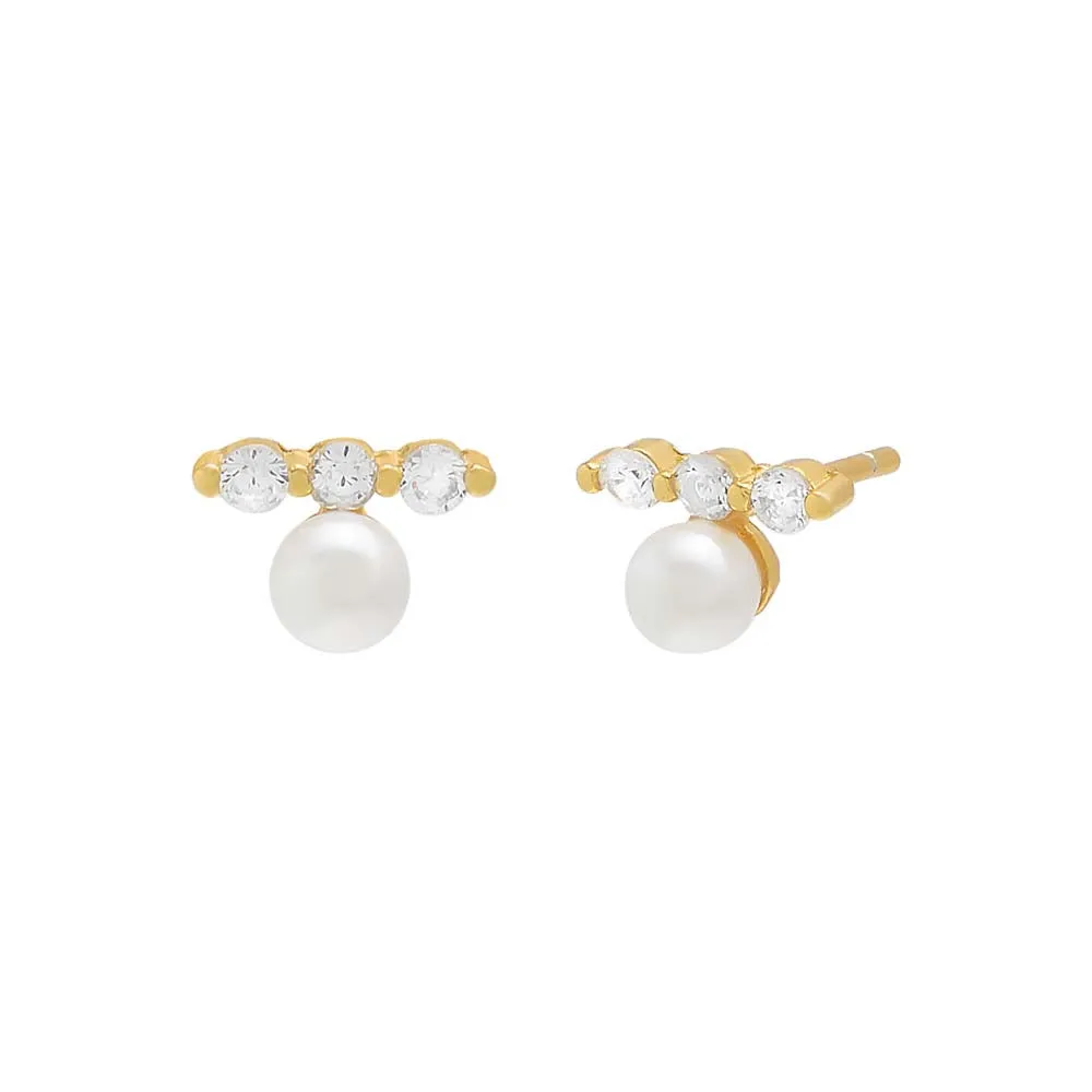 Tiny CZ X Pearl Stud Earring sold by Adina Eden's