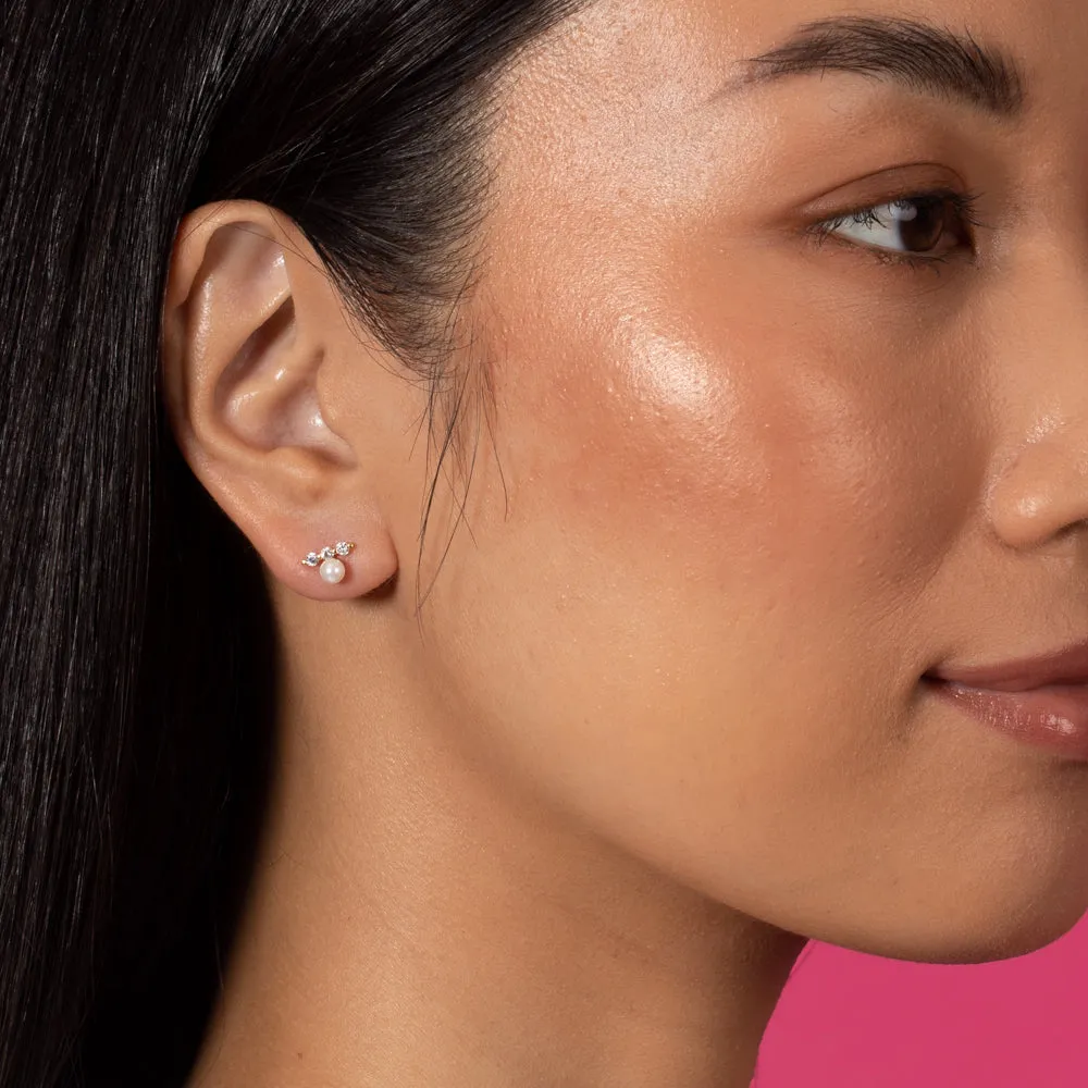 Tiny CZ X Pearl Stud Earring sold by Adina Eden's product image thumbnail 2