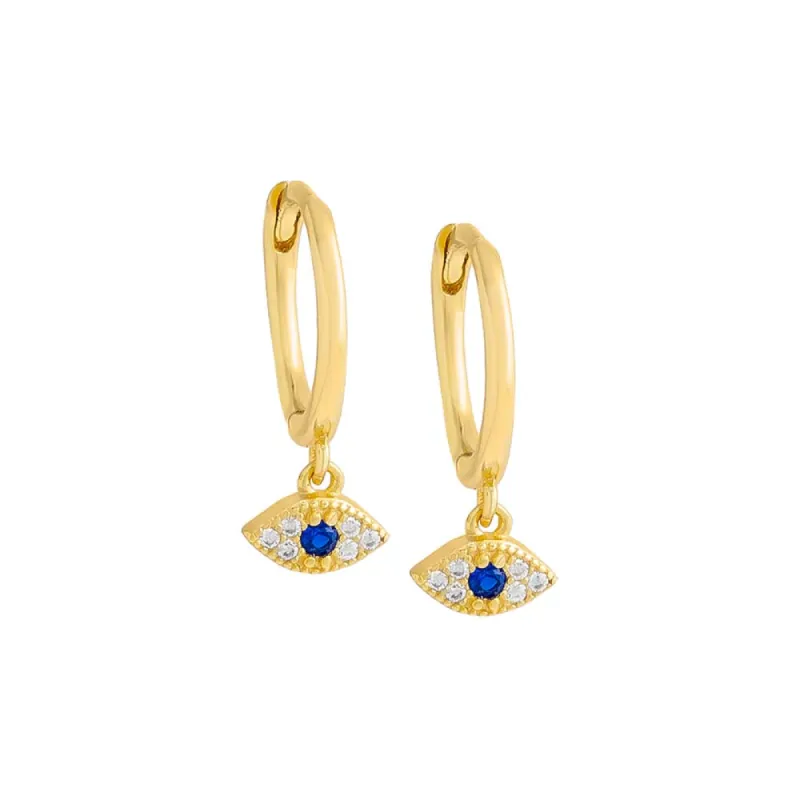 Dangling Evil Eye Huggie Earring sold by Adina Eden's