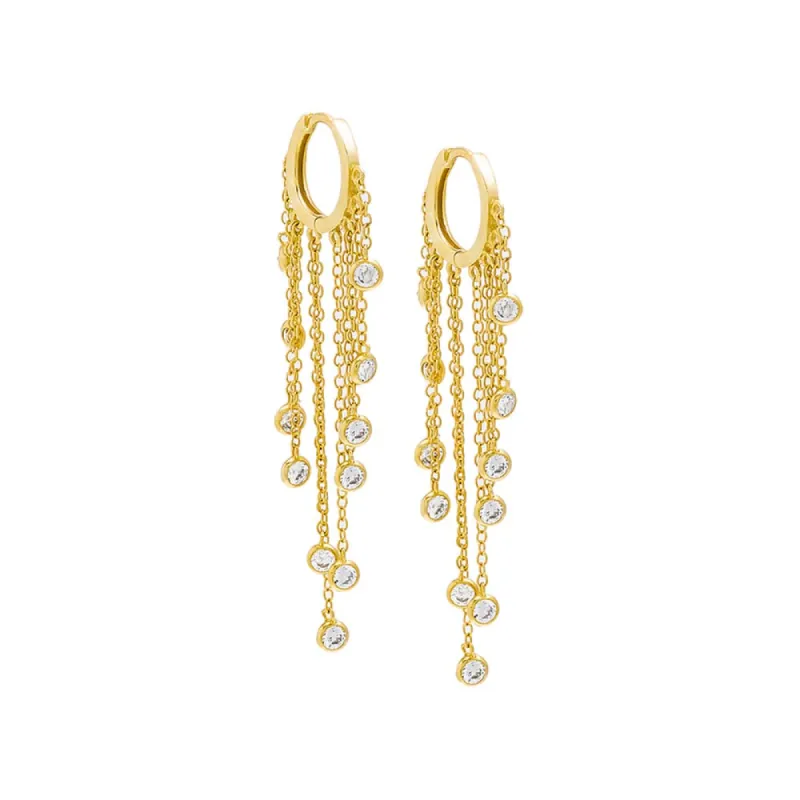 Multi Dangling Bezel Chain Huggie Earring sold by Adina Eden's