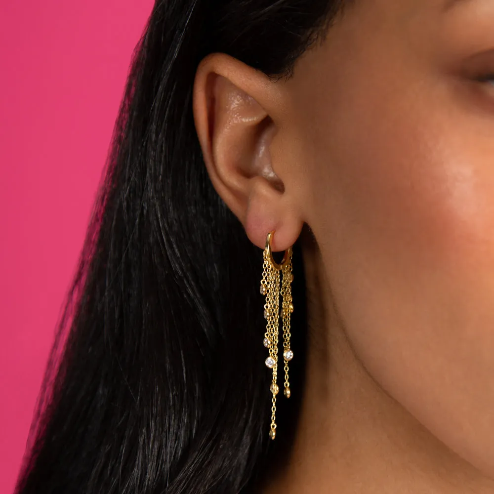 Multi Dangling Bezel Chain Huggie Earring sold by Adina Eden's product image thumbnail 2