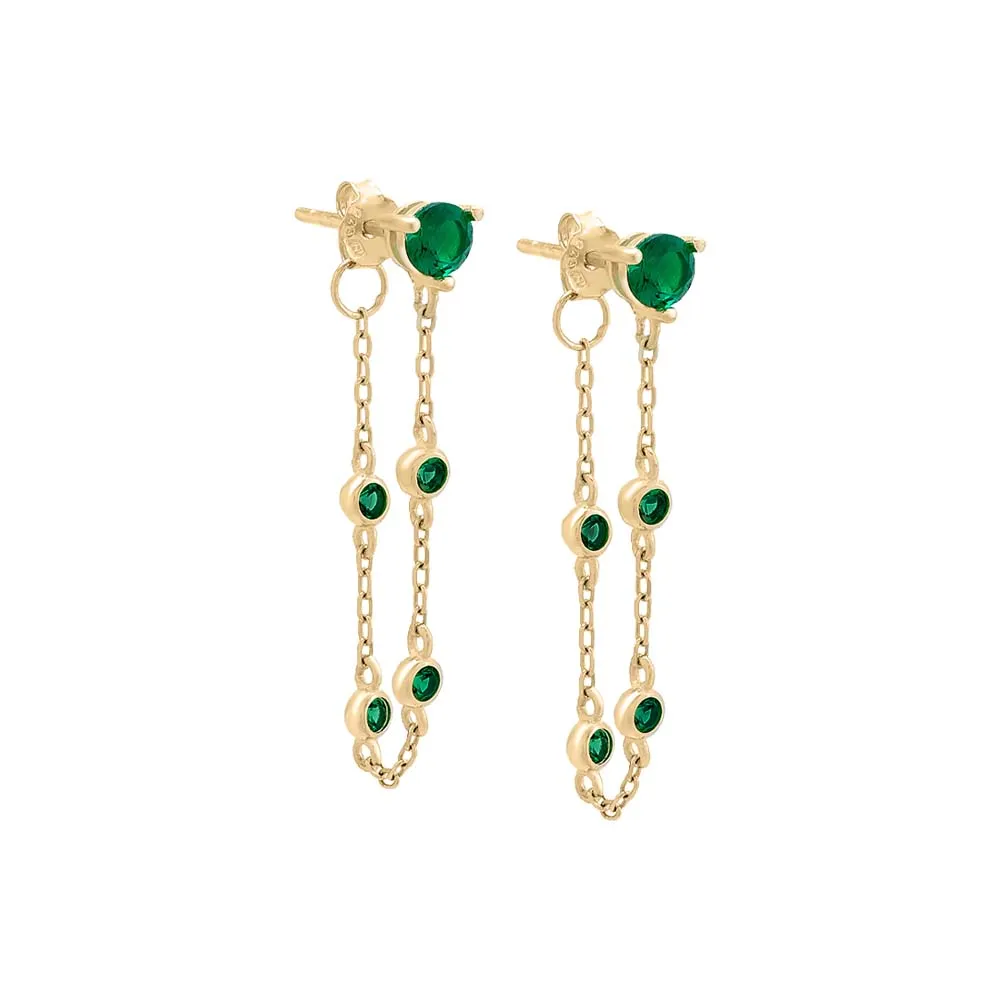 Emerald Green Drop Down Font Chain Stud Earring 14K sold by Adina Eden's