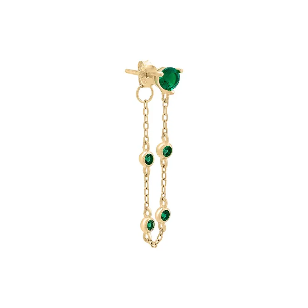 Emerald Green Drop Down Font Chain Stud Earring 14K sold by Adina Eden's product image thumbnail 3