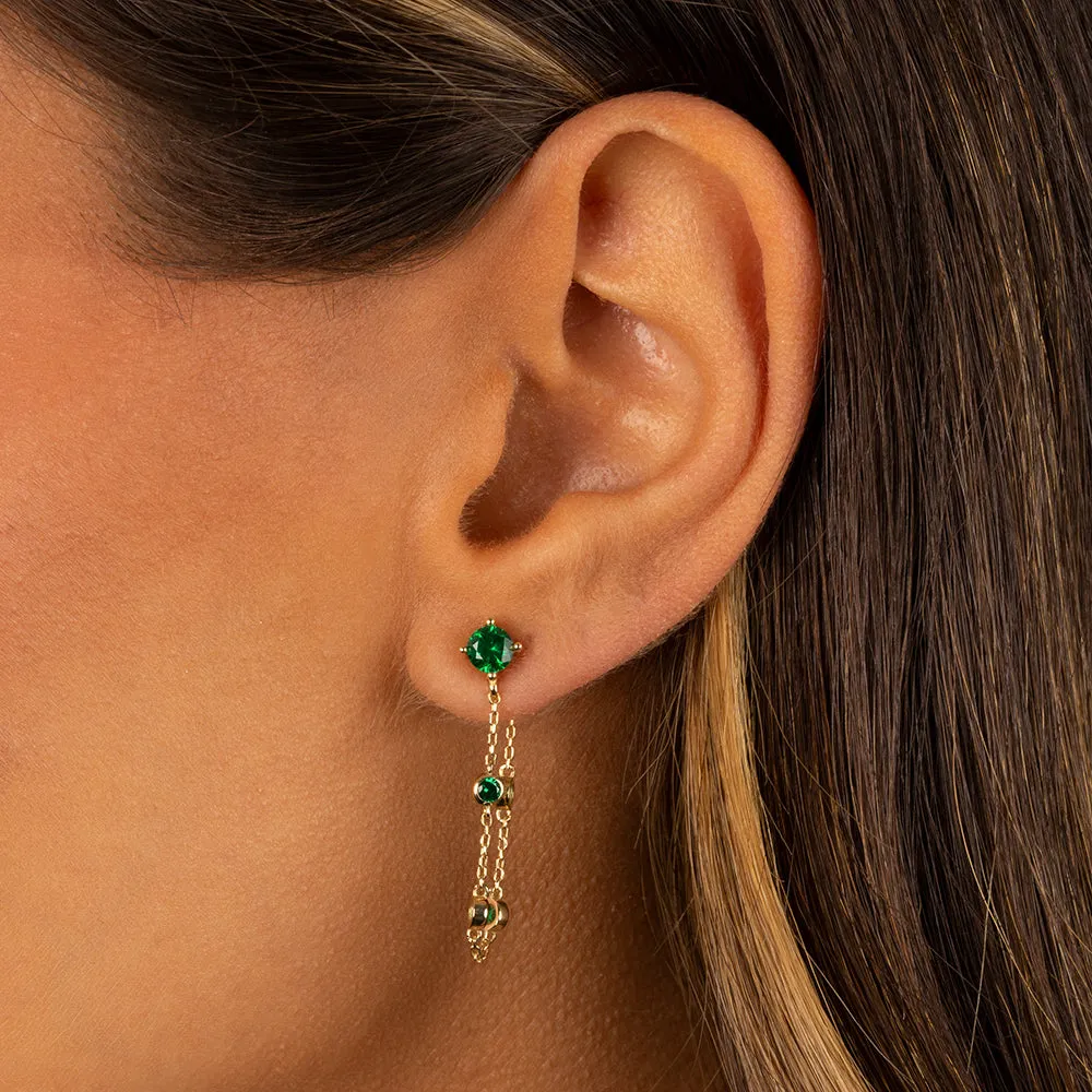 Emerald Green Drop Down Font Chain Stud Earring 14K sold by Adina Eden's product image thumbnail 2