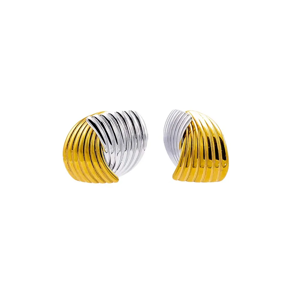 Two Tone Ridged Double Looped Stud Earring sold by Adina Eden's