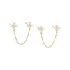 Colored CZ Double Flower Chain Stud Earring sold by Adina Eden's