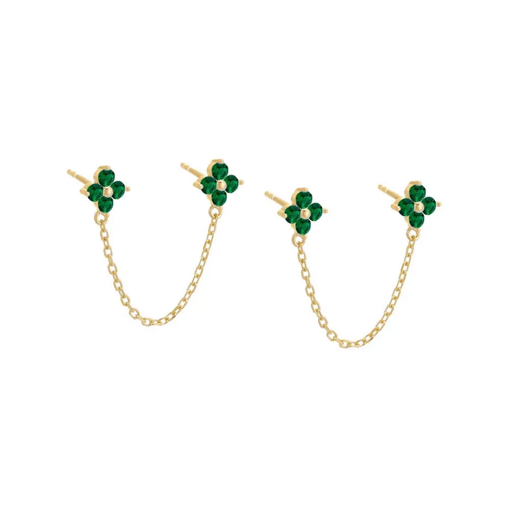 Colored CZ Double Flower Chain Stud Earring sold by Adina Eden's product image thumbnail 4