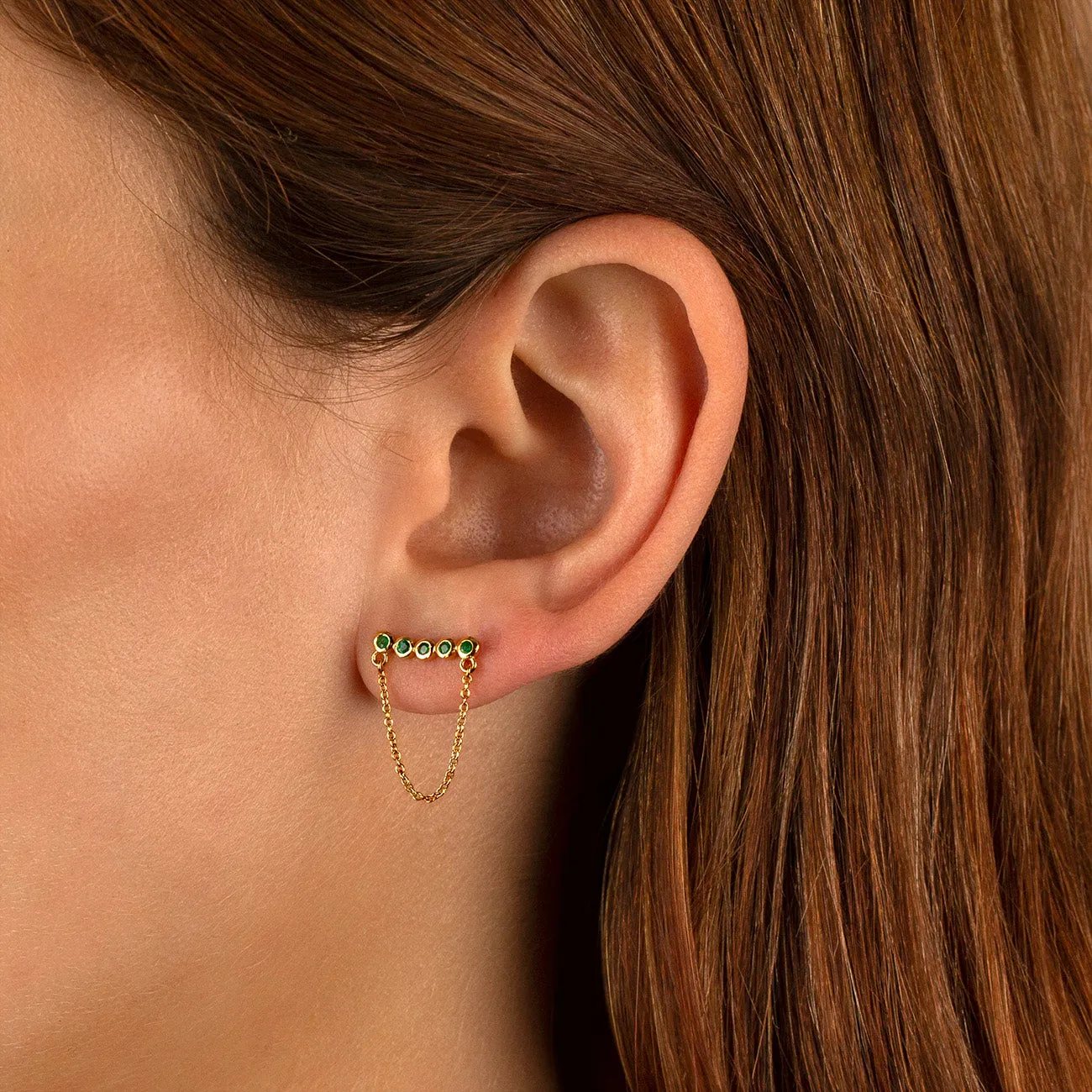 Emerald Bezel Chain Stud Earring 14K sold by Adina Eden's product image thumbnail 2