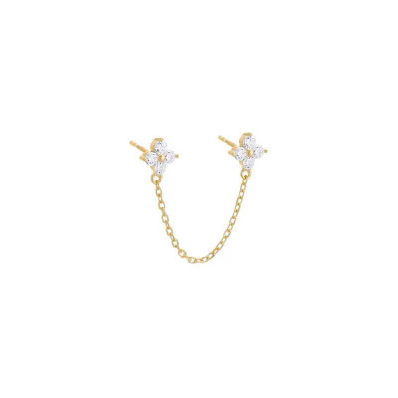 Colored CZ Double Flower Chain Stud Earring sold by Adina Eden's