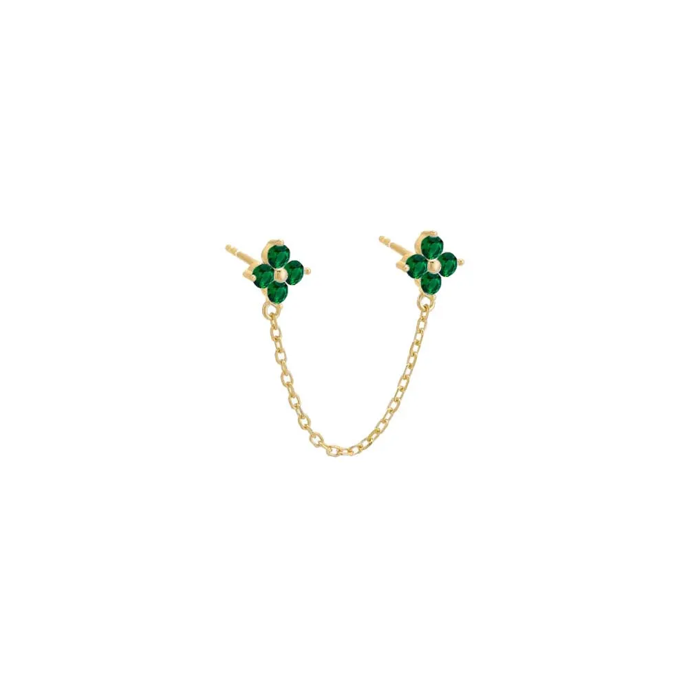 Colored CZ Double Flower Chain Stud Earring sold by Adina Eden's product image thumbnail 5