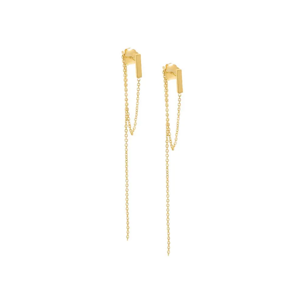 Solid Bar Double Chain Drop Down Stud Earring 14K sold by Adina Eden's