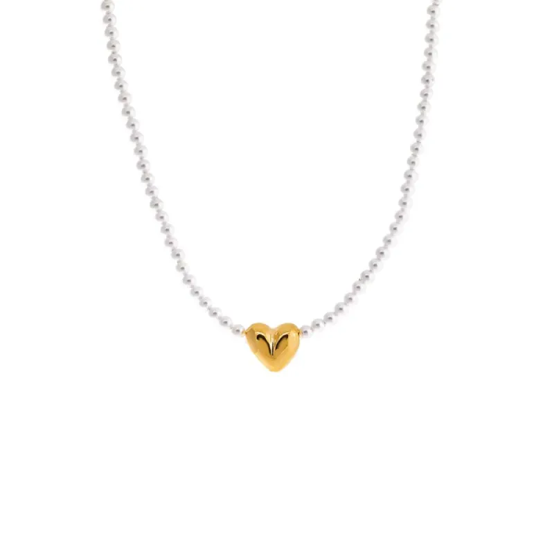 Puffy Heart X Pearl Necklace sold by Adina Eden's
