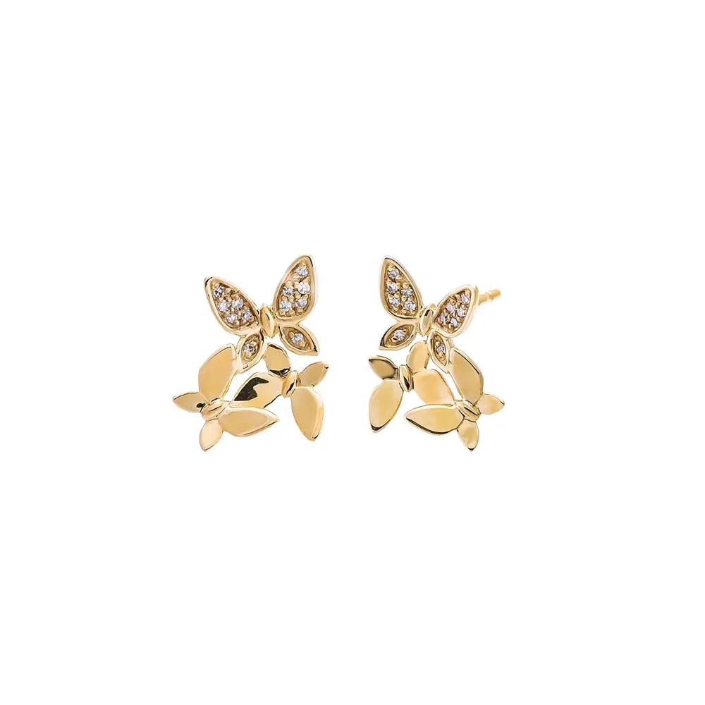 Diamond Pave Triple Butterfly Stud Earring 14K sold by Adina Eden's
