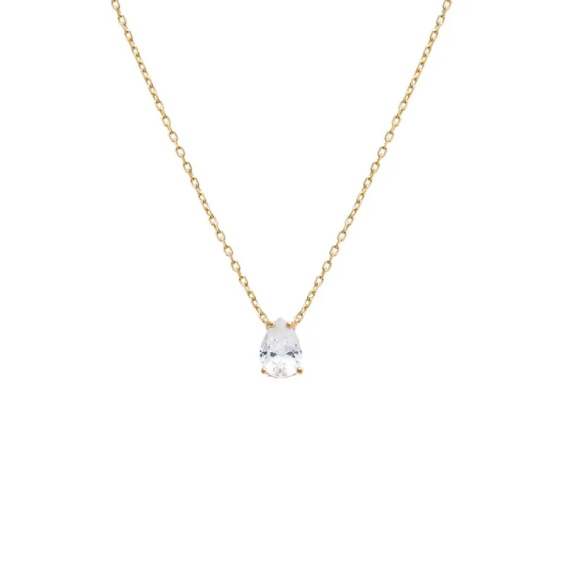 CZ Solitaire Pear Pendant Necklace 14K sold by Adina Eden's