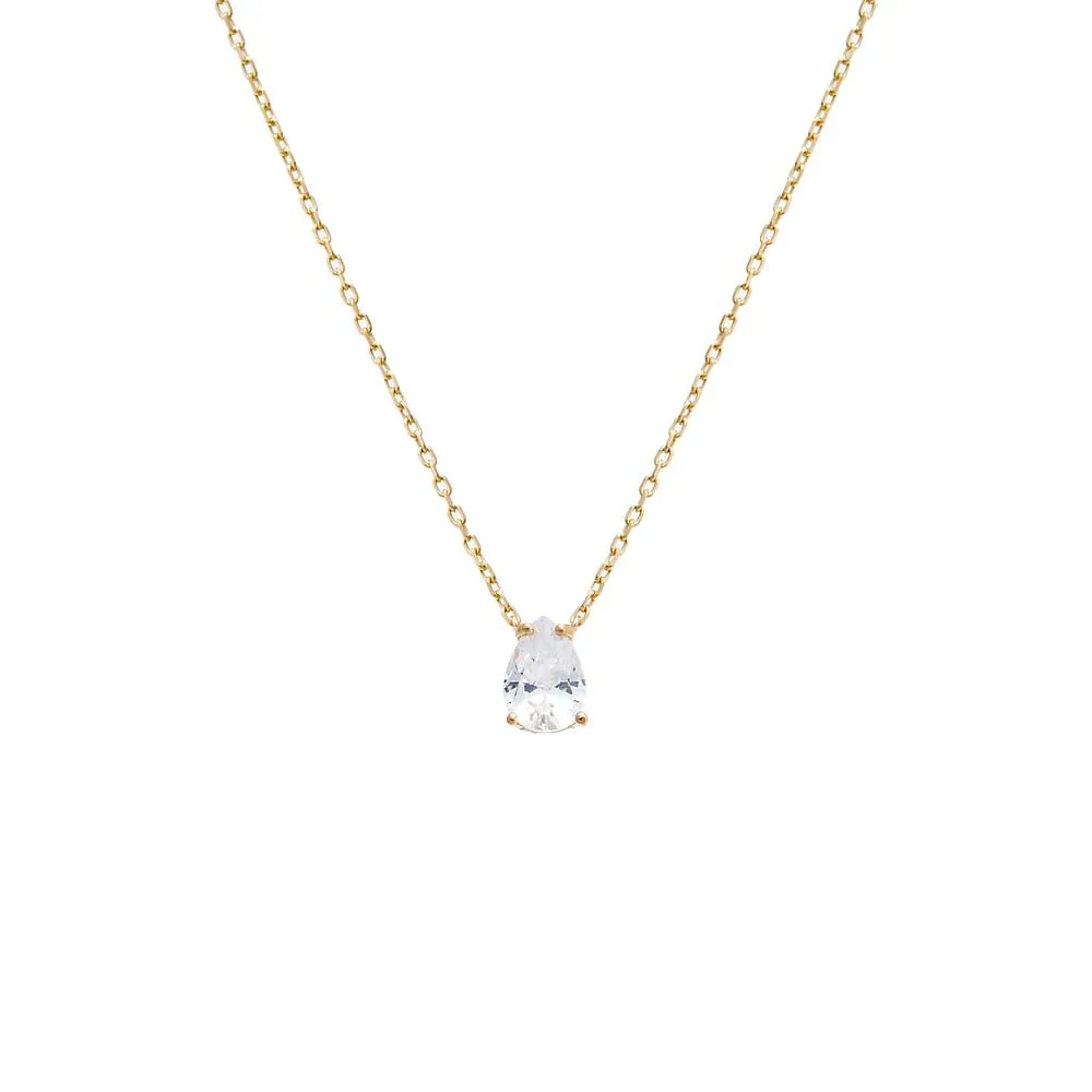 CZ Solitaire Pear Pendant Necklace 14K sold by Adina Eden's