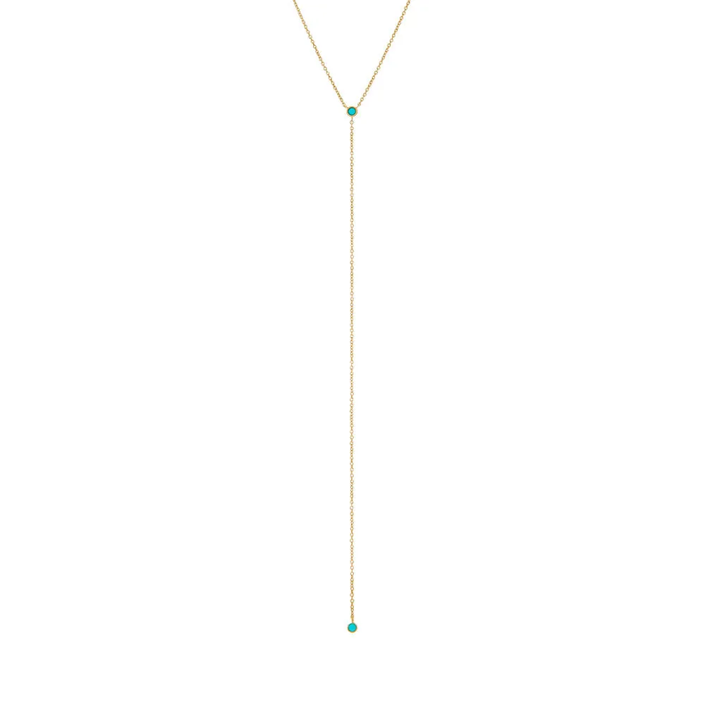Turquoise Double Solitaire Bezel Lariat Necklace 14K sold by Adina Eden's