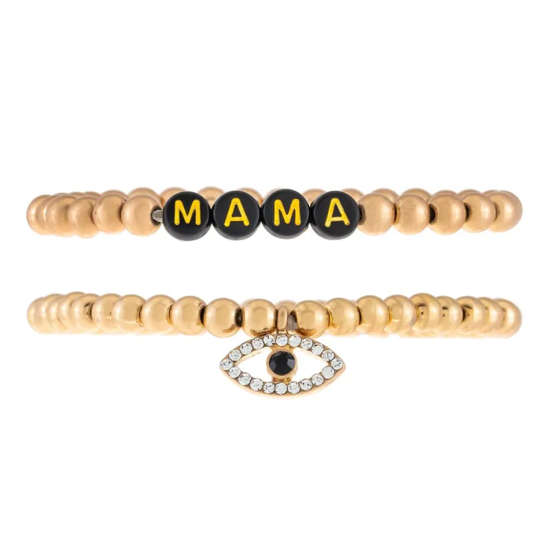 Mama X Evil Eye Beaded Bracelet Set made by Adina Eden's