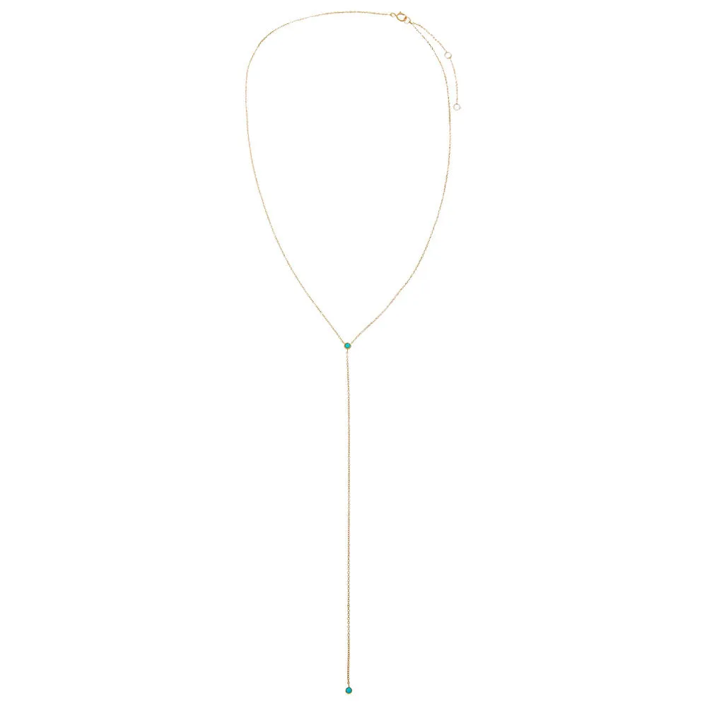 Turquoise Double Solitaire Bezel Lariat Necklace 14K sold by Adina Eden's product image thumbnail 3
