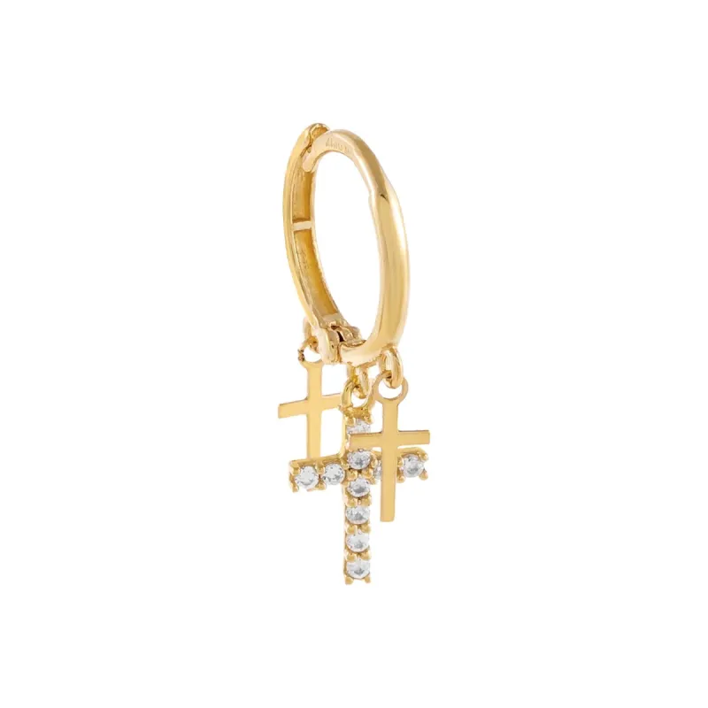 CZ X Solid Multi Cross Hoop Earring 14K sold by Adina Eden's